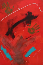 Two Hands #2, an abstract painting inspired by Mother Teresa. Painting copyright Mark Dahle 1996.