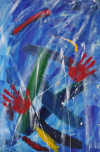Two Hands #3, an abstract painting inspired by Mother Teresa. Painting copyright Mark Dahle 1996.