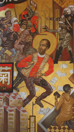 Detail of Imposition Symphony, 2011, a large mural by Stelios Faitakis at the Venice Biennale 2011. Photo copyright Mark Dahle 2011.